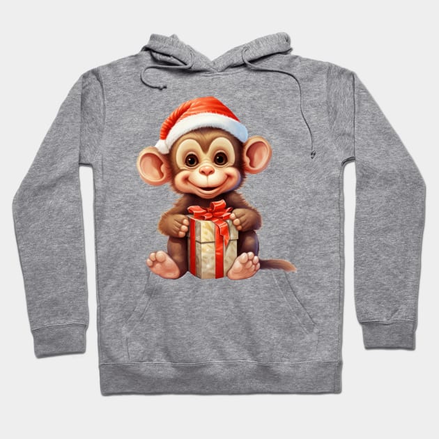 Baby Christmas Monkey With Gift Hoodie by Chromatic Fusion Studio